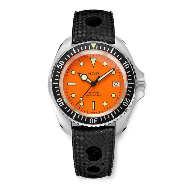 H.G.P. Diver 200M Automatic arancione orologio subacqueo gomma nera