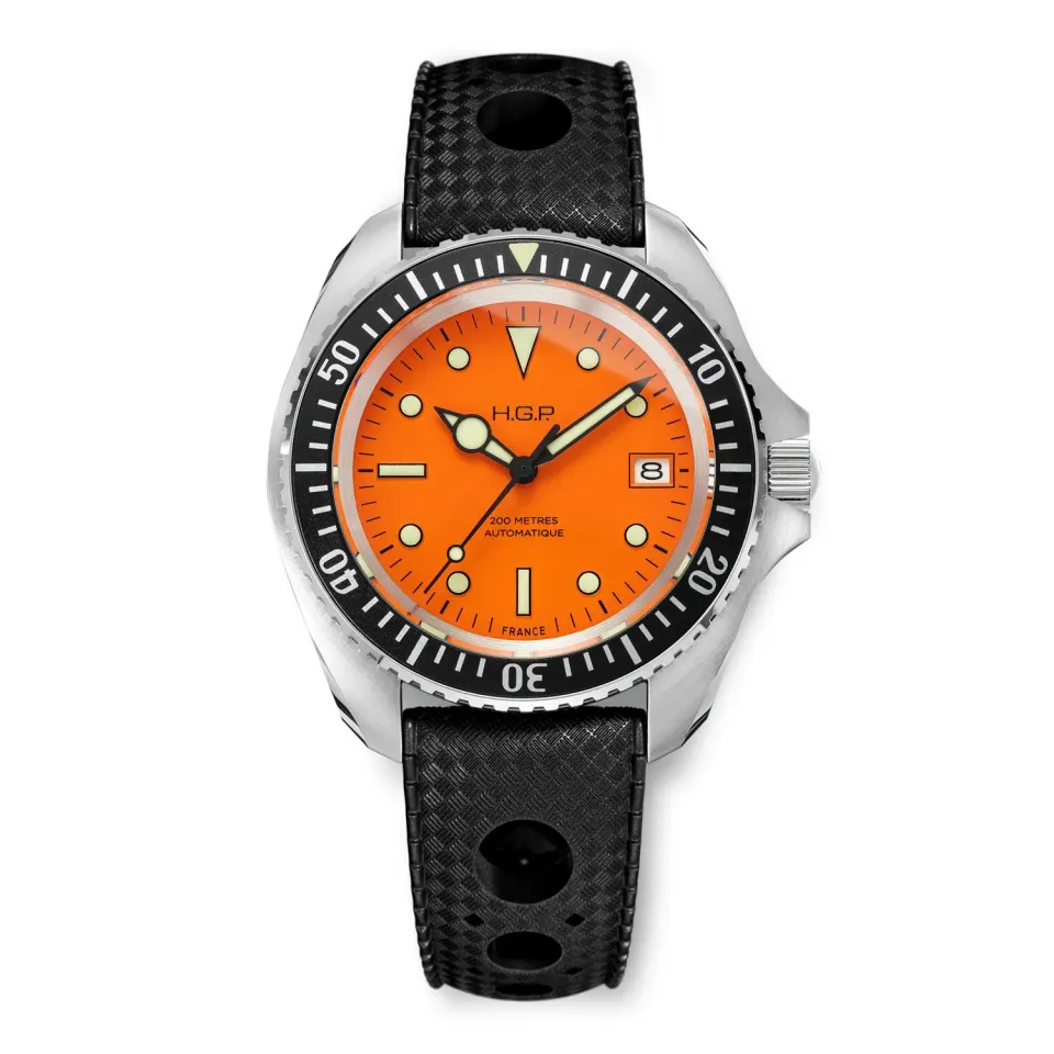 H.G.P. Diver 200M Automatic arancione orologio subacqueo gomma nera