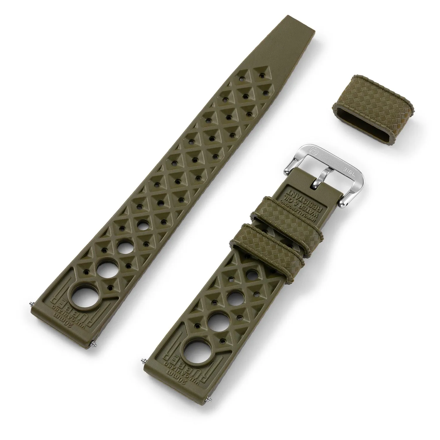 H.G.P. Rally Tropic cinturino gomma verde militare 20mm