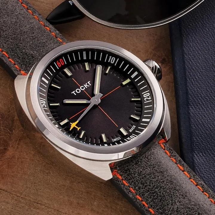 Tockr SkyTrain 47C2SS orologio automatico grigio 42mm pelle