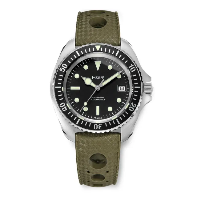 H.G.P. Diver 200M Automatic nero orologio automatico gomma verde