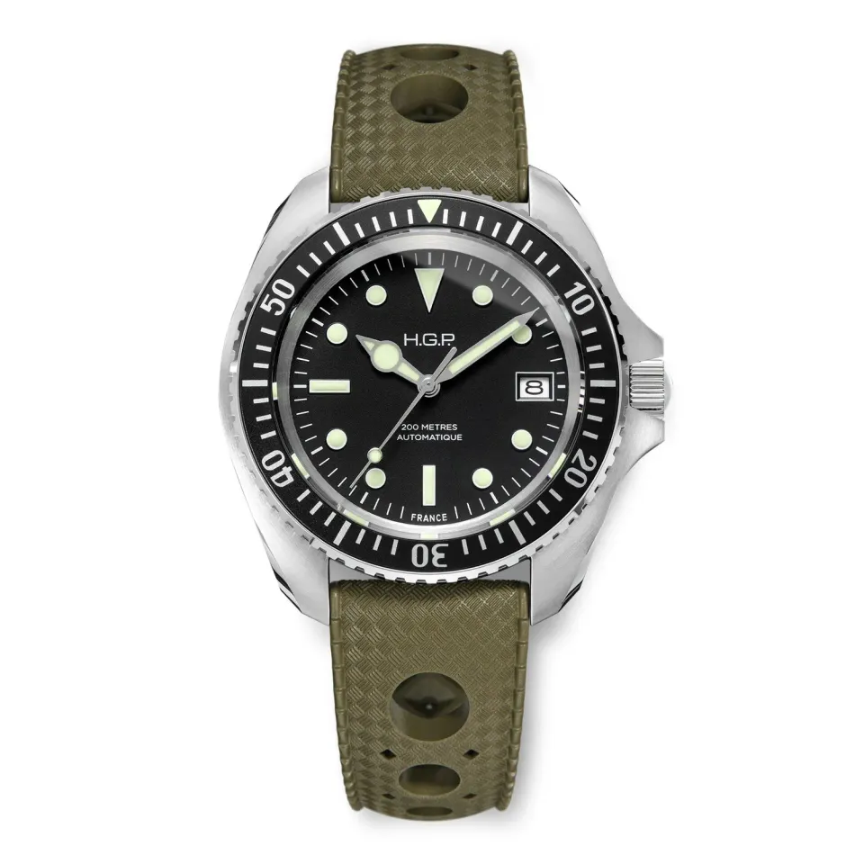 H.G.P. Diver 200M Automatic nero orologio automatico gomma verde