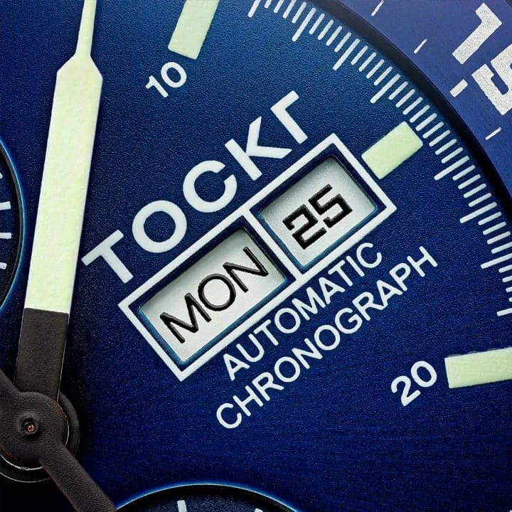 Tockr Chronograph 4447 orologio automatico blu pelle 45mm