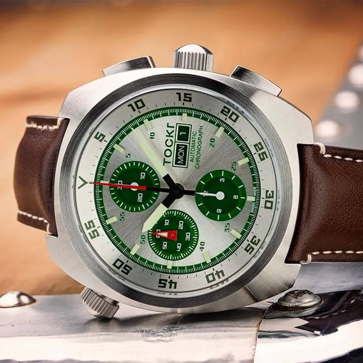 Tockr Chronograph Silverado orologio panda pelle 45mm