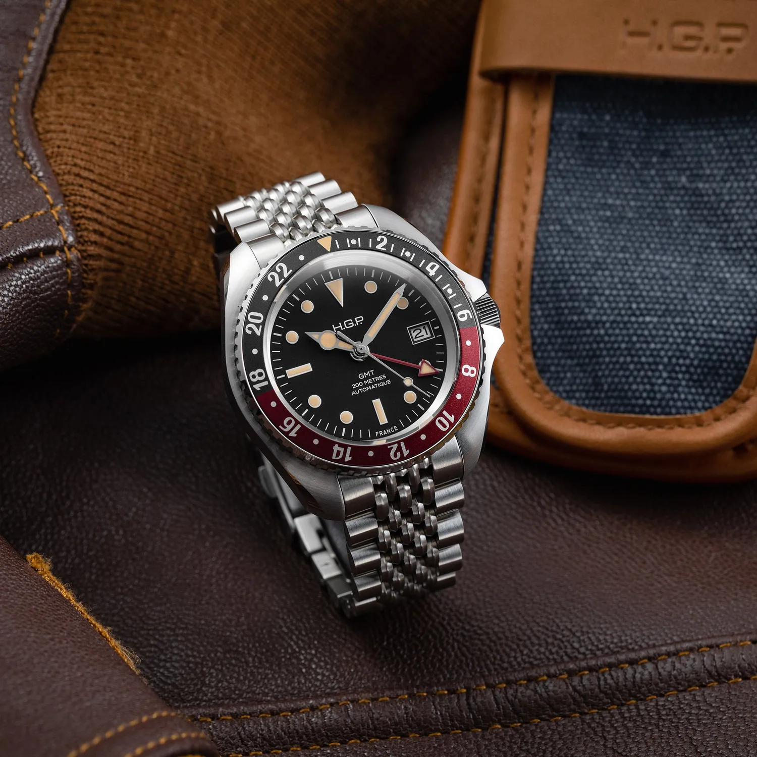 H.G.P. Diver 200M GMT Automatic orologio Coke gomma nera