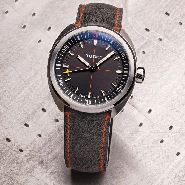 Tockr SkyTrain 47C2SS orologio automatico grigio 42mm pelle