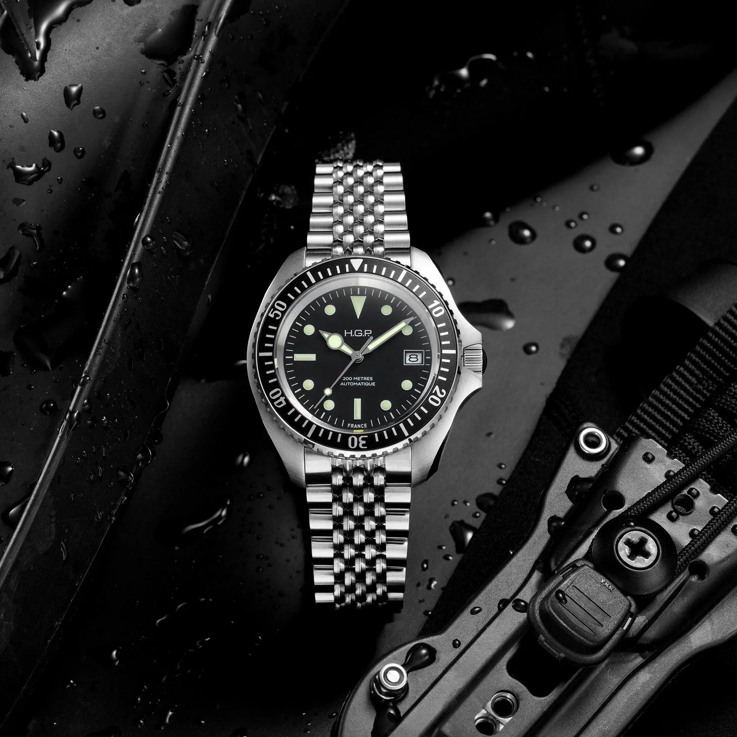 H.G.P. Diver 200M Automatic nero orologio automatico gomma verde