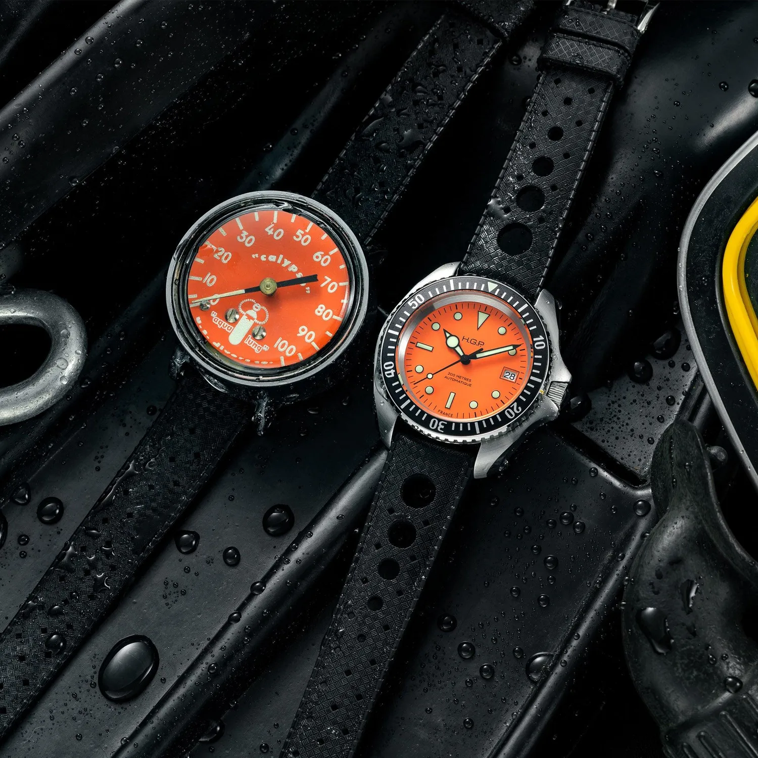 H.G.P. Diver 200M Automatic arancione orologio subacqueo gomma nera