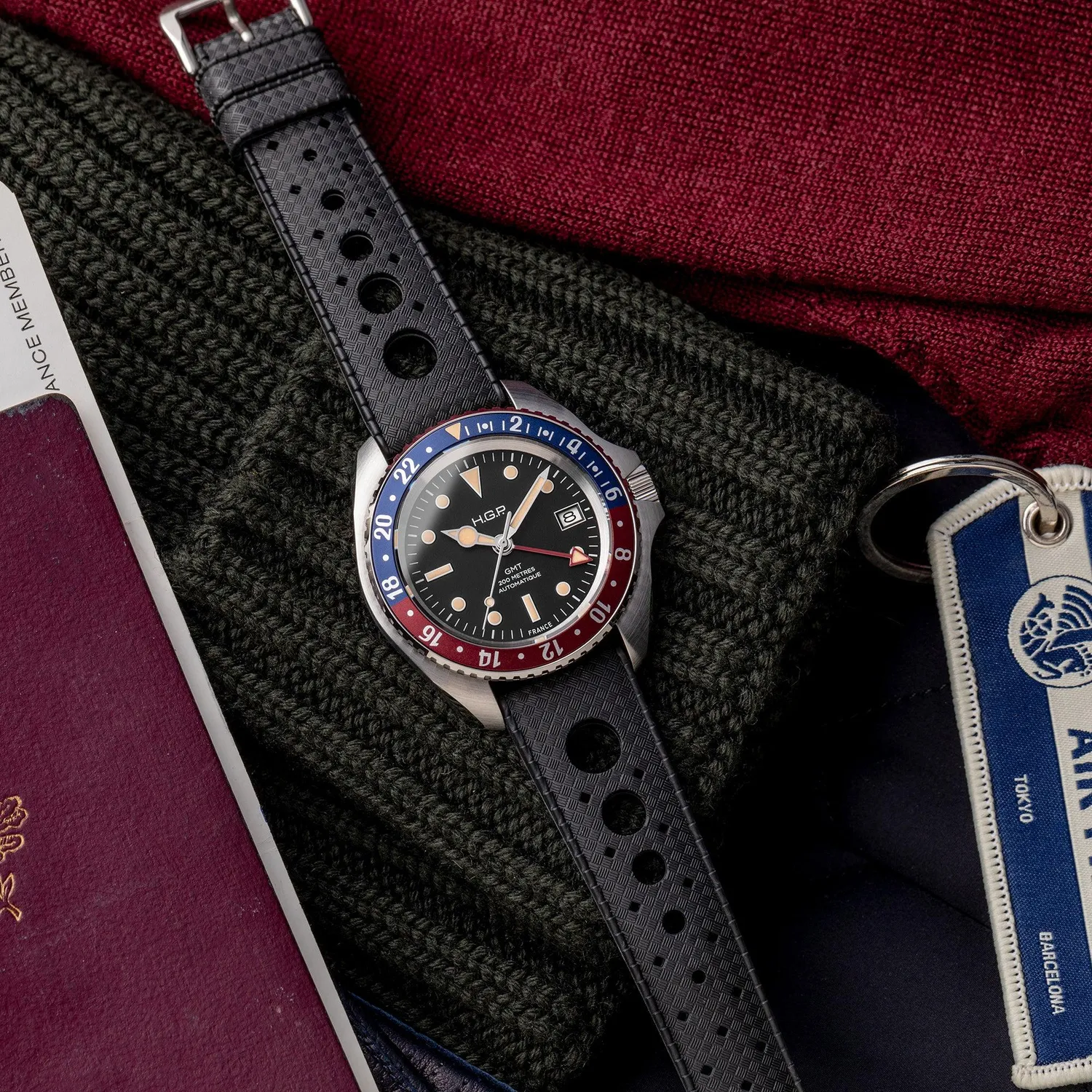 H.G.P. Diver 200M GMT Automatic orologio Pepsi gomma nera