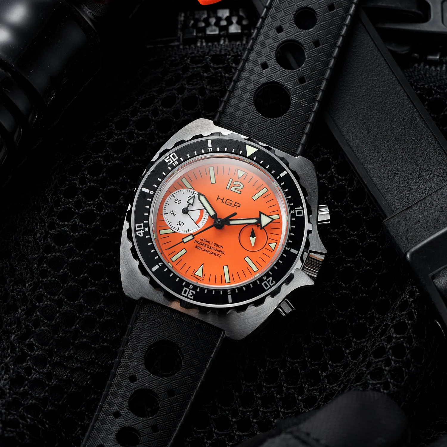 H.G.P. Diver 200M cronografo arancione lunetta nera