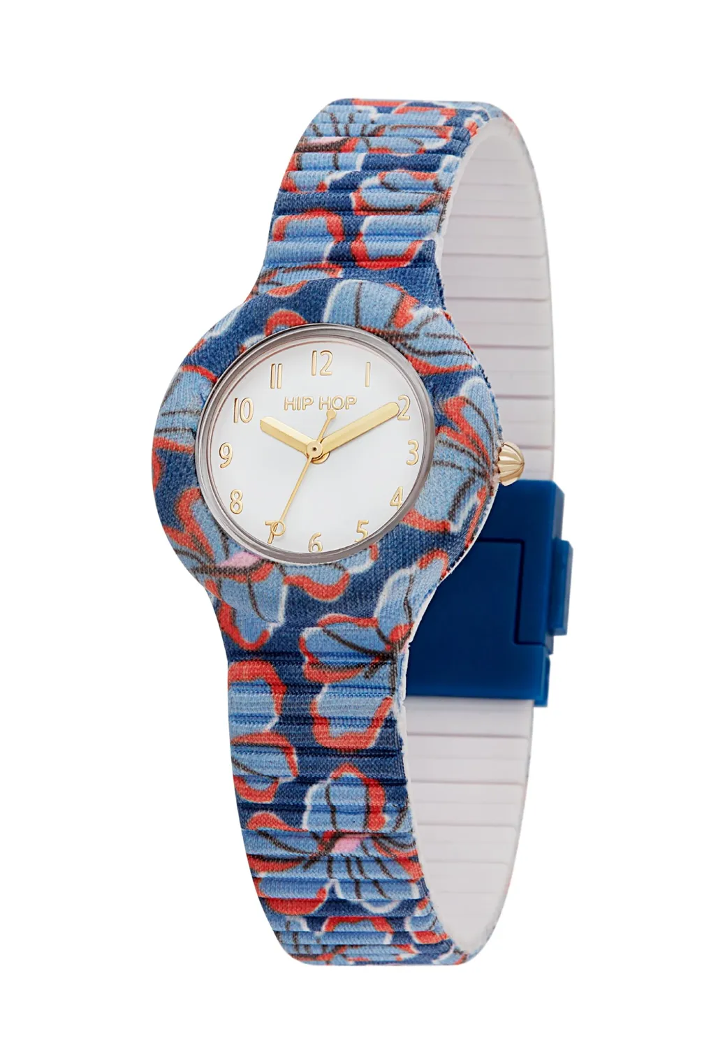 Hip Hop Bouquet orologio donna blu-bianco silicone 32mm