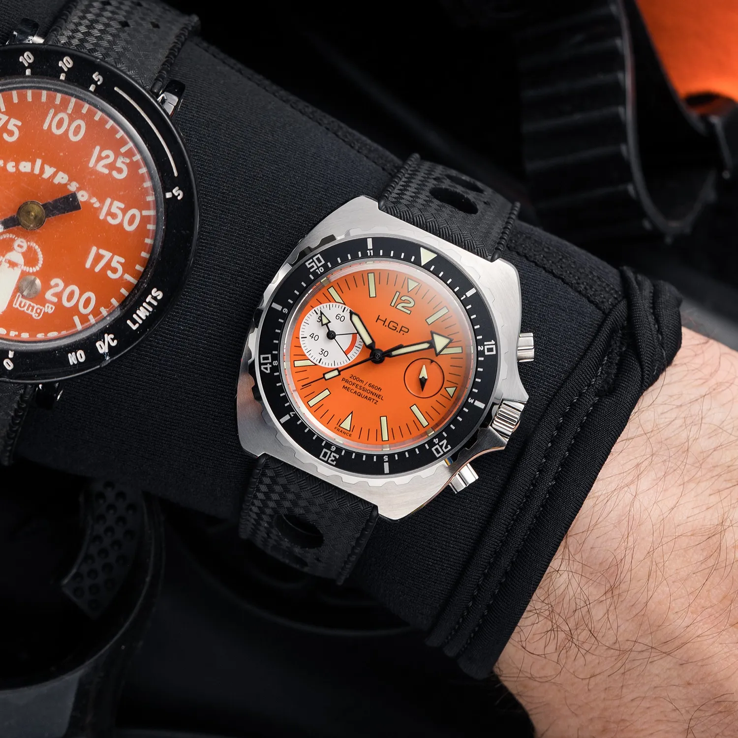 H.G.P. Diver 200M cronografo arancione lunetta nera