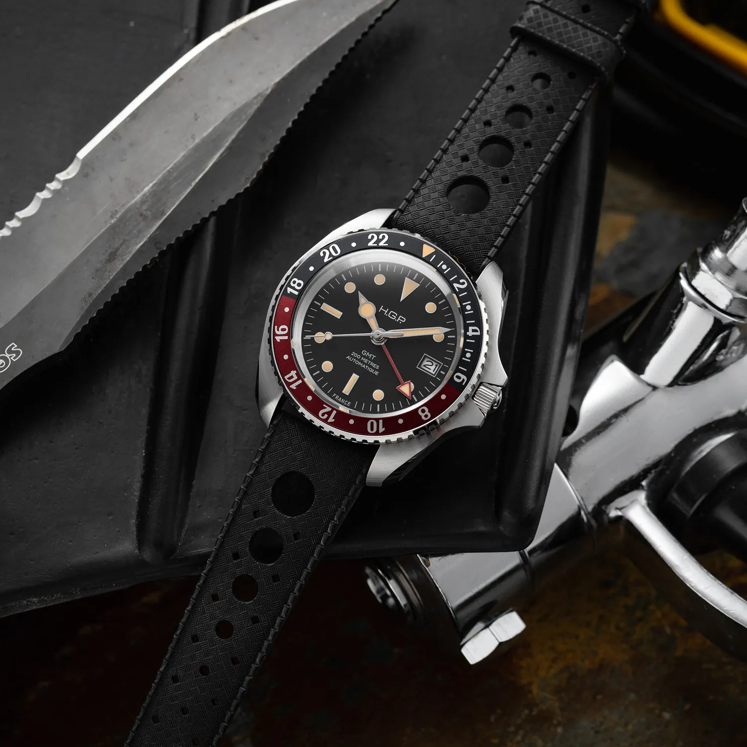H.G.P. Diver 200M GMT Automatic orologio Coke gomma nera