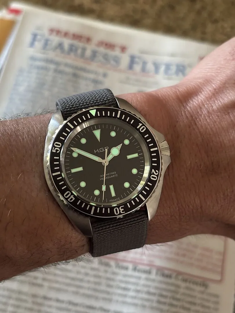 H.G.P. Diver 200M Mecaquartz orologio subacqueo cinturino nero 200m