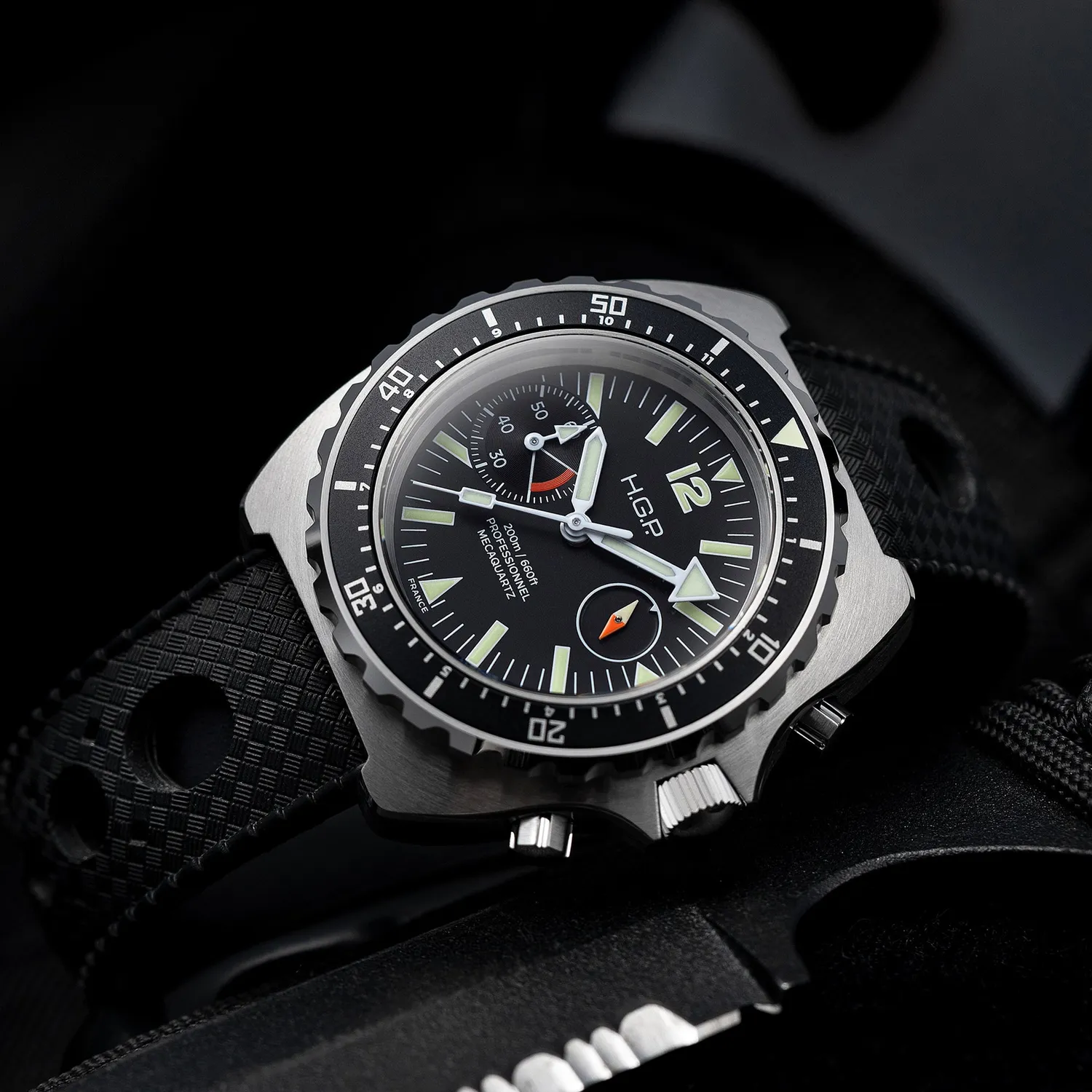 H.G.P. Diver 200M Black Big-Eye orologio cronografo nero