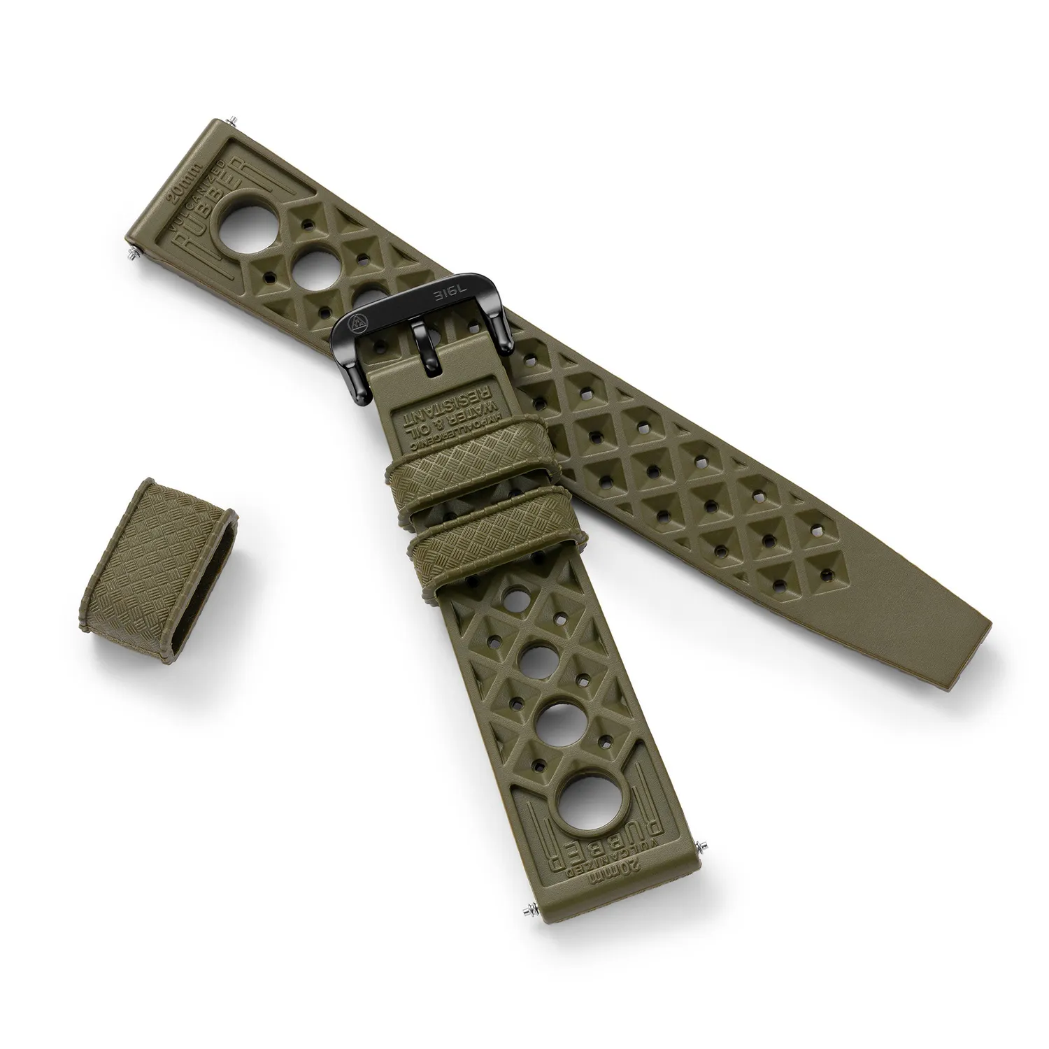 H.G.P. Rally Tropic cinturino gomma verde militare 20mm