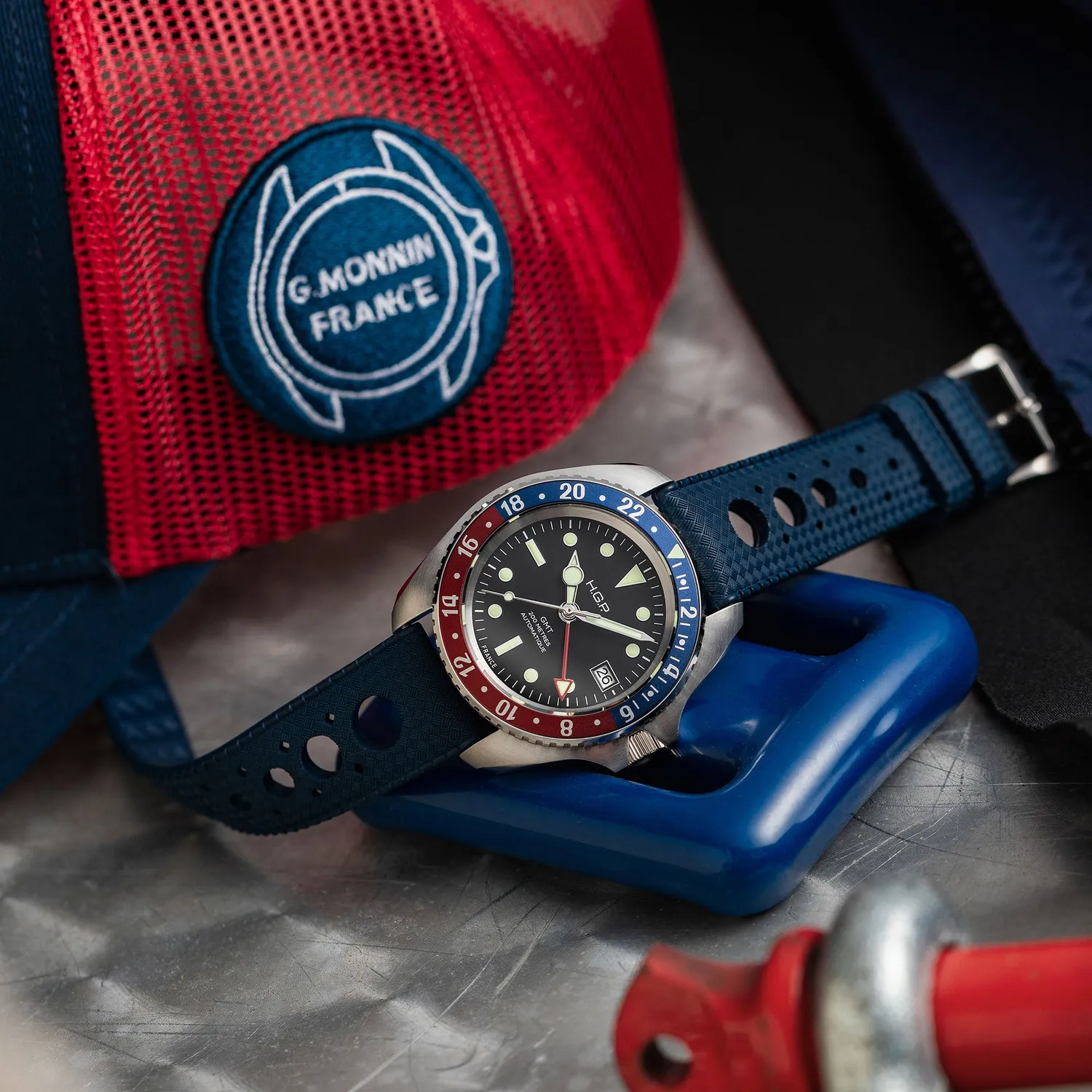 H.G.P. Diver 200M GMT Automatic Pepsi orologio gomma blu