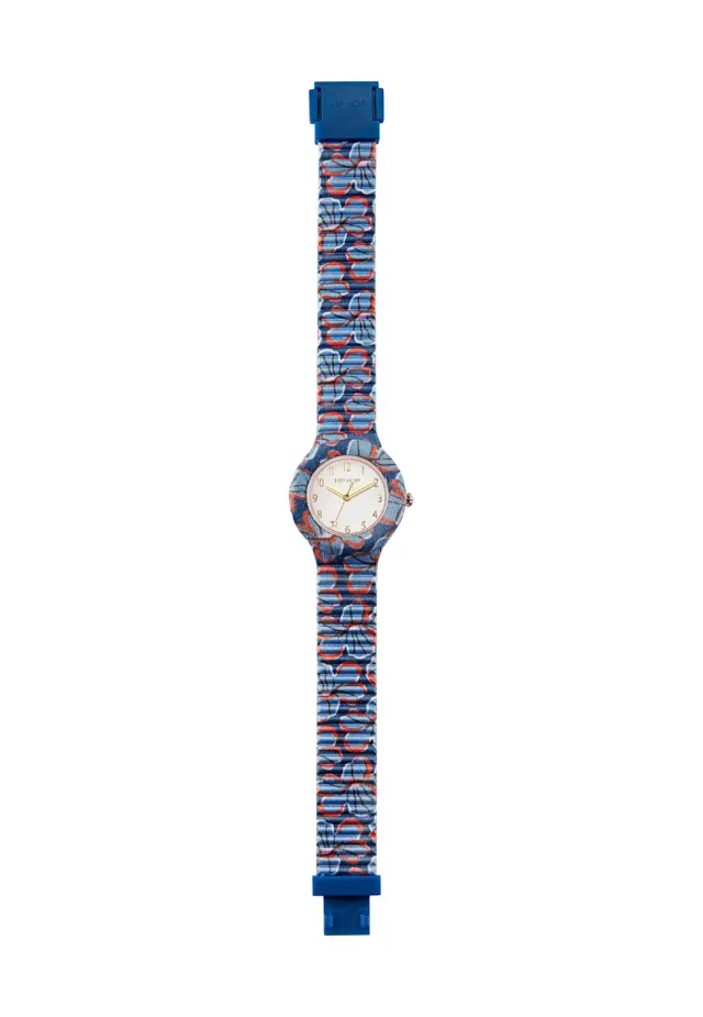 Hip Hop Bouquet orologio donna blu-bianco silicone 32mm
