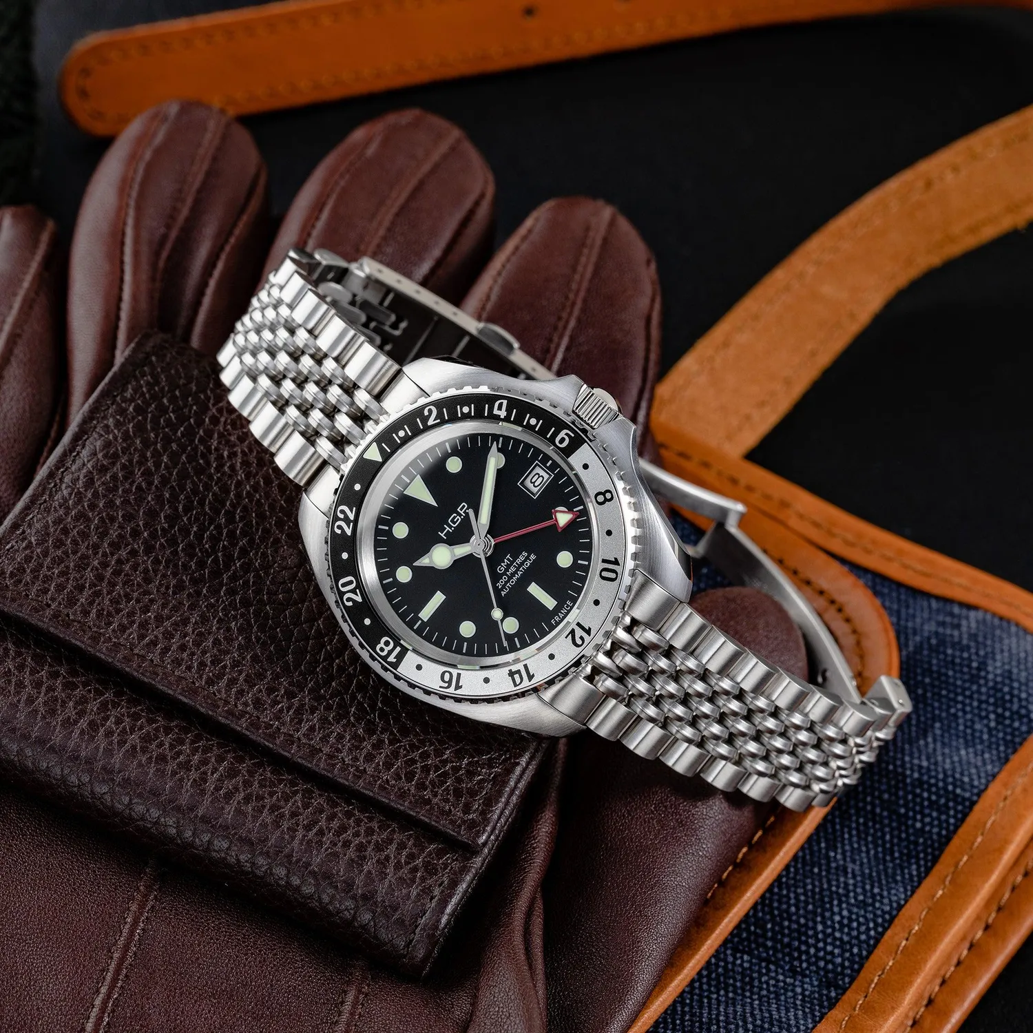 H.G.P. Diver 200M GMT Automatic orologio nero-verde gomma