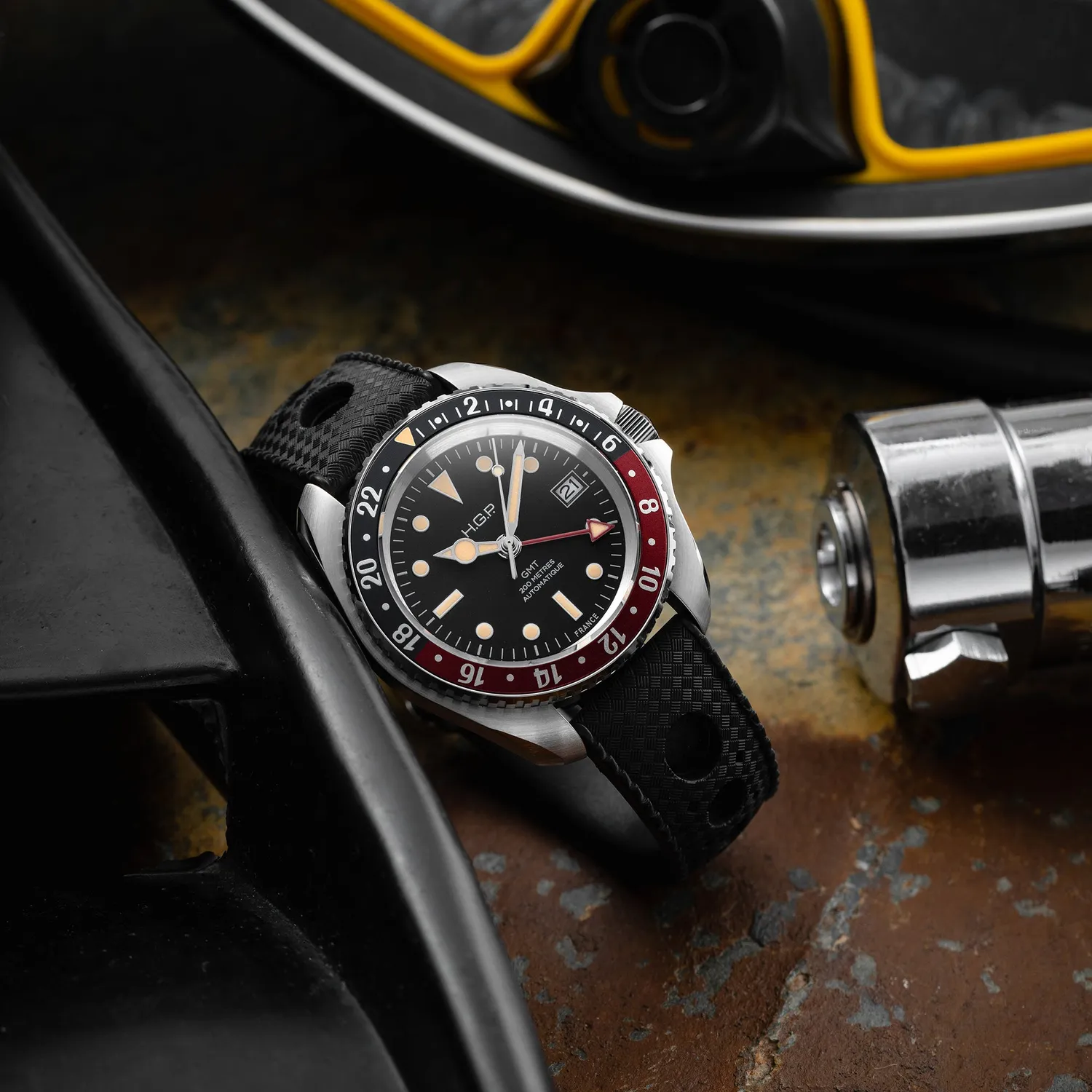 H.G.P. Diver 200M GMT Automatic orologio Coke gomma nera