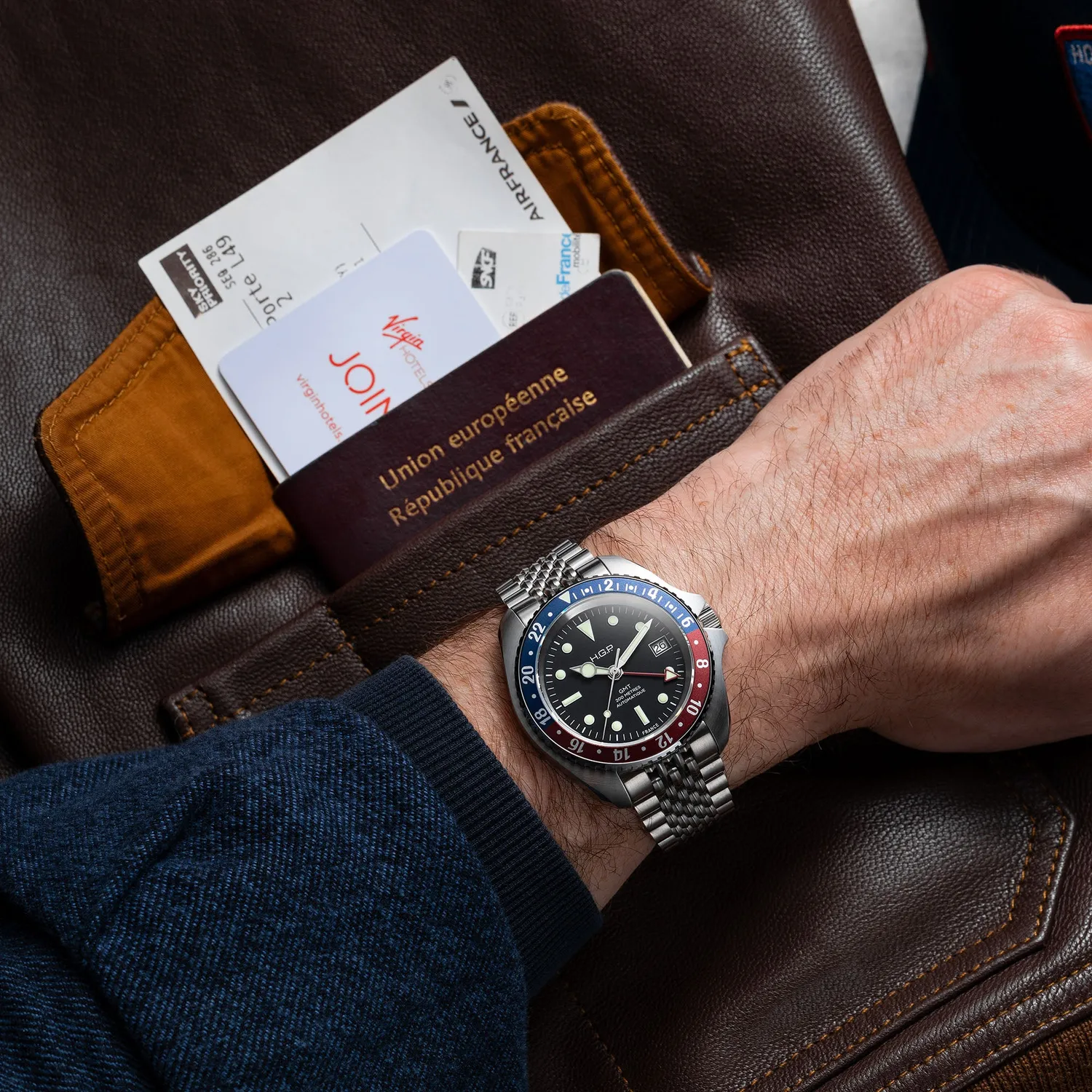 H.G.P. Diver 200M GMT Automatic Pepsi orologio gomma blu