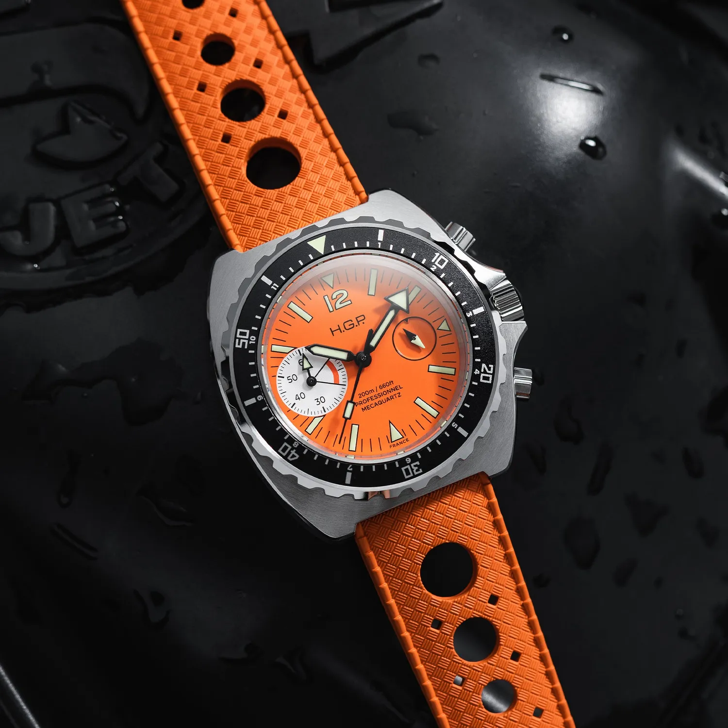 H.G.P. Diver 200M cronografo arancione lunetta nera
