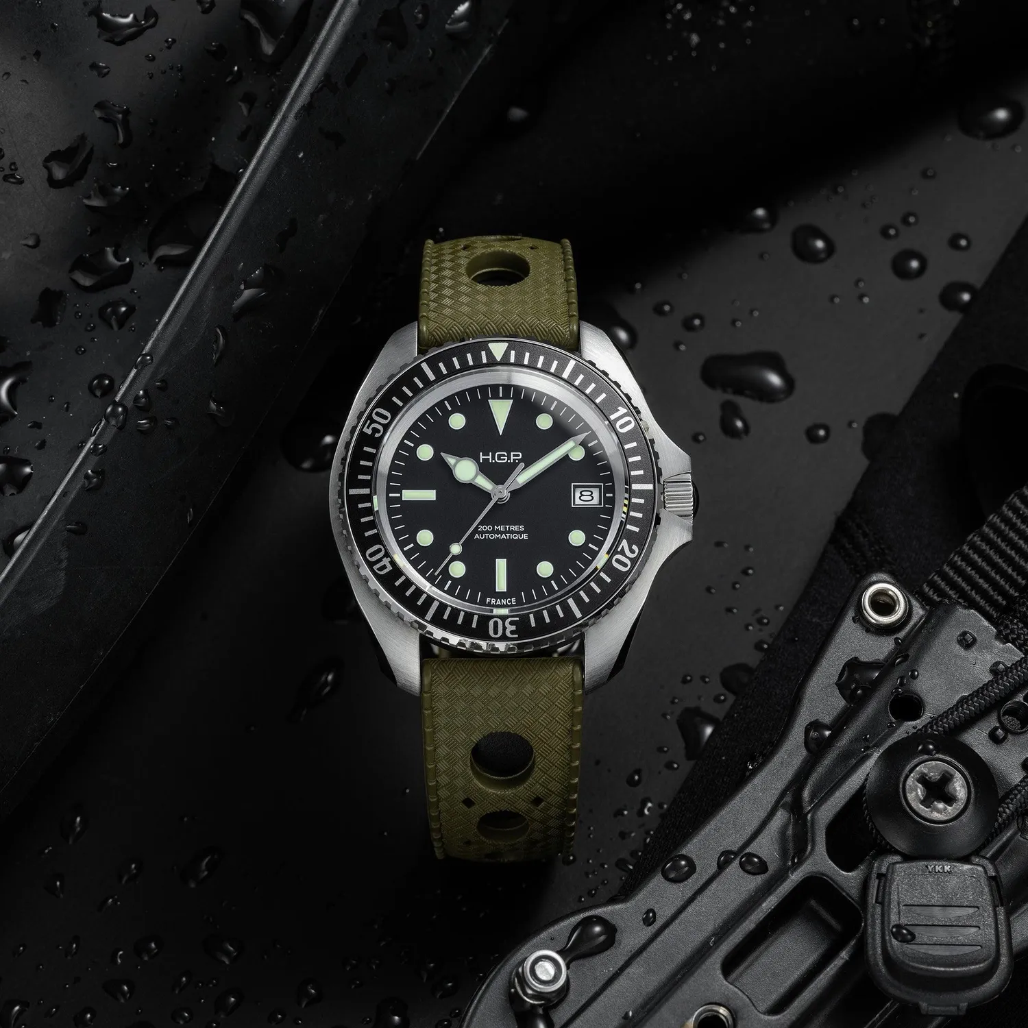 H.G.P. Diver 200M Automatic nero orologio automatico gomma verde