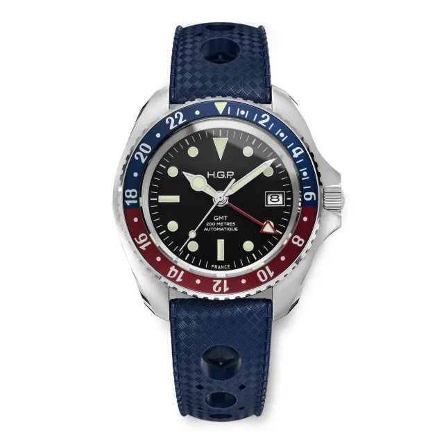 H.G.P. Diver 200M GMT Automatic Pepsi orologio gomma blu