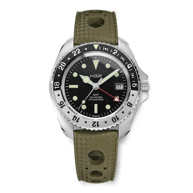 H.G.P. Diver 200M GMT Automatic orologio nero-verde gomma