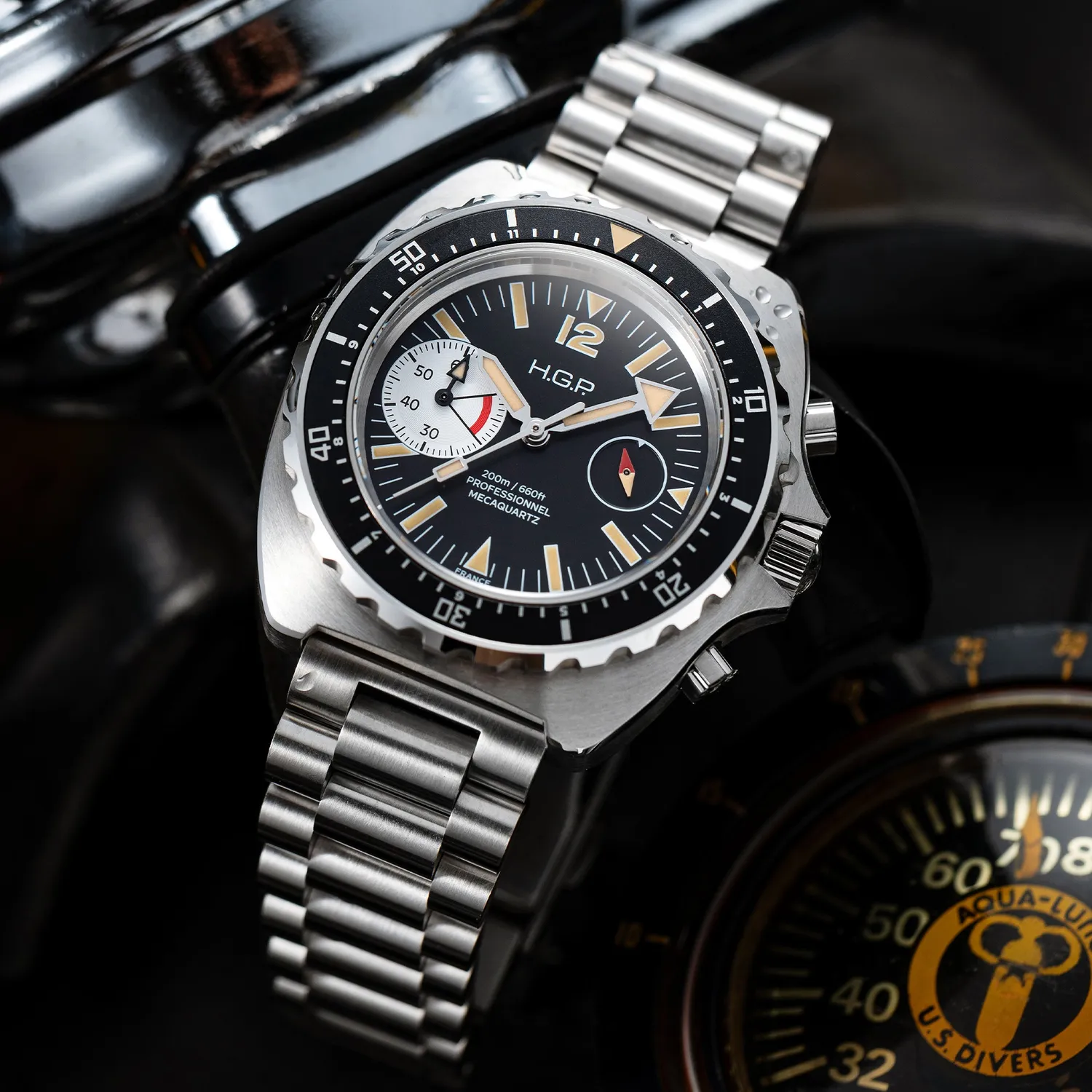 H.G.P. Diver 200M Vintage Black & White orologio cronografo