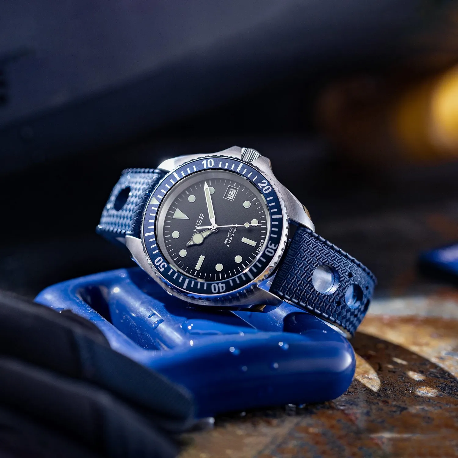 H.G.P. Diver 200M Automatic blu orologio subacqueo gomma blu