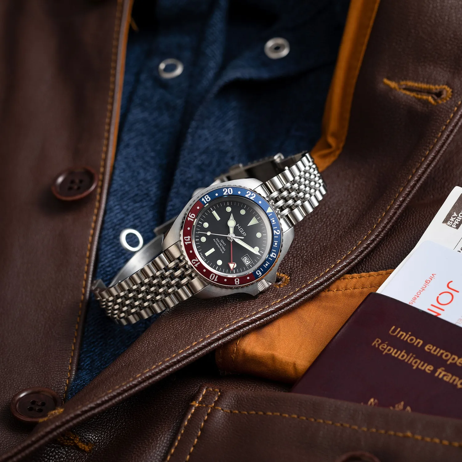 H.G.P. Diver 200M GMT Automatic Pepsi orologio gomma blu