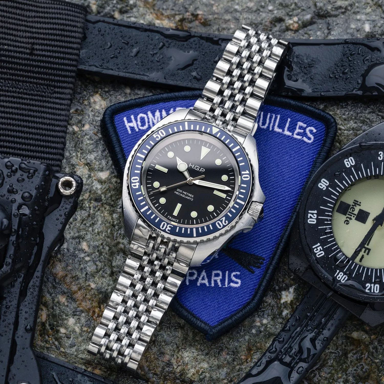 H.G.P. Diver 200M Mecaquartz orologio subacqueo lunetta blu 200m