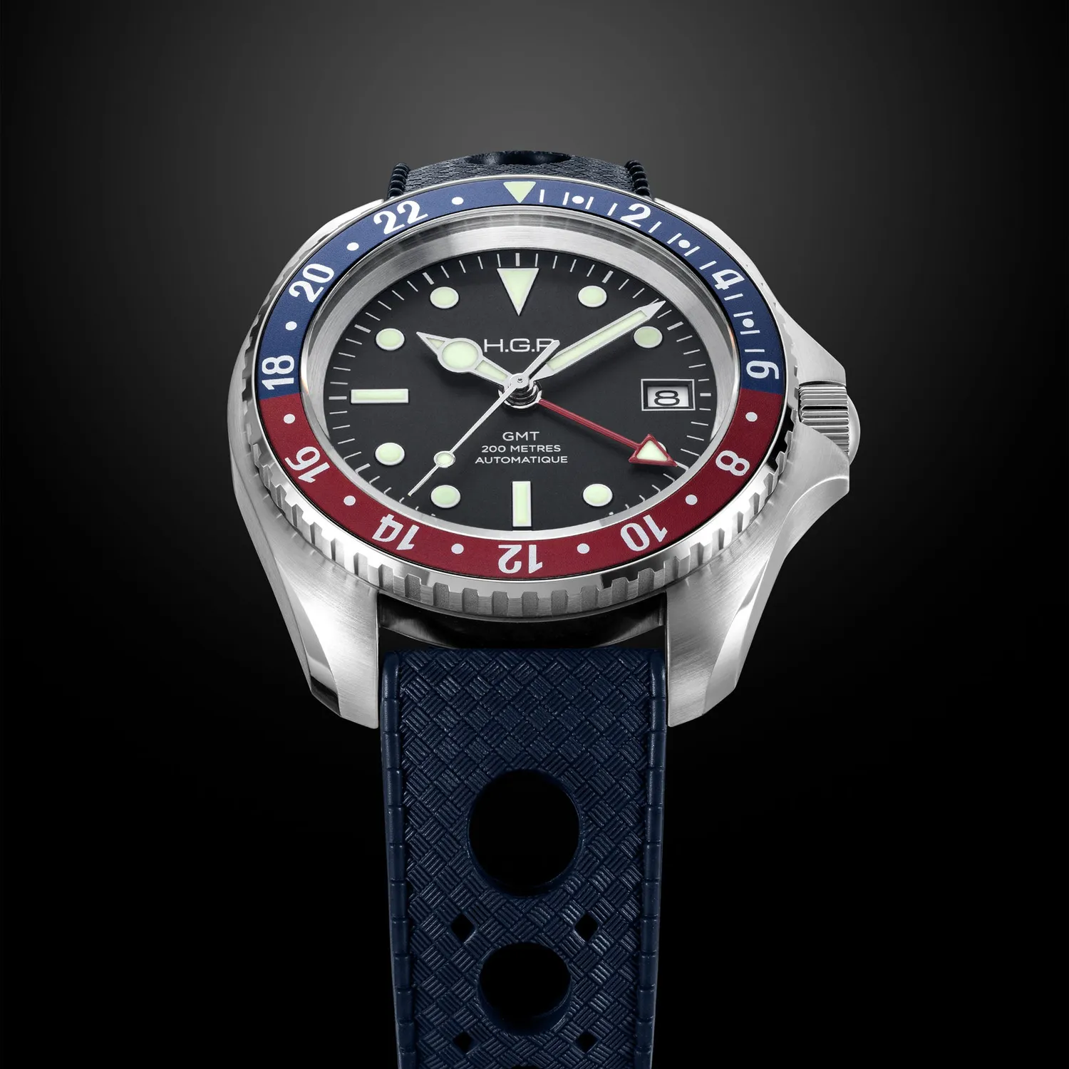 H.G.P. Diver 200M GMT Automatic Pepsi orologio gomma blu