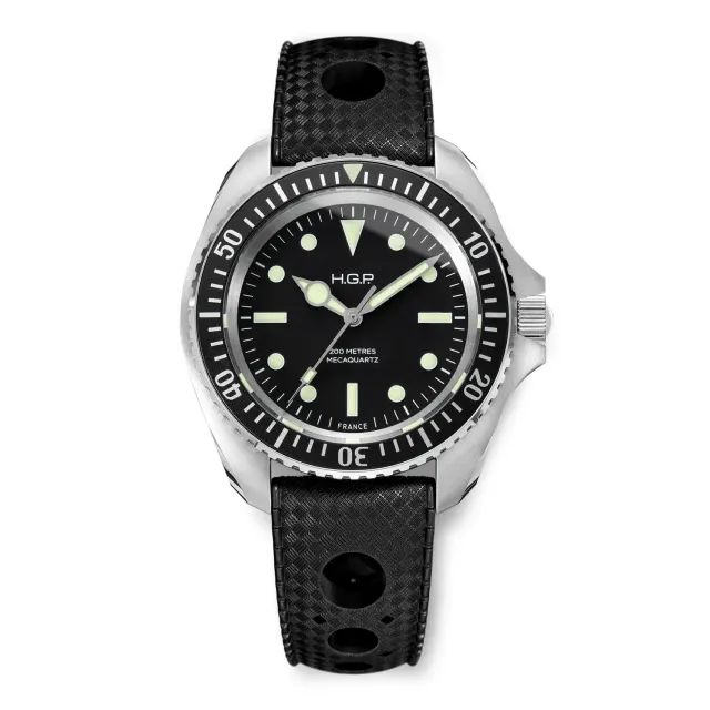 H.G.P. Diver 200M Mecaquartz orologio subacqueo cinturino nero 200m