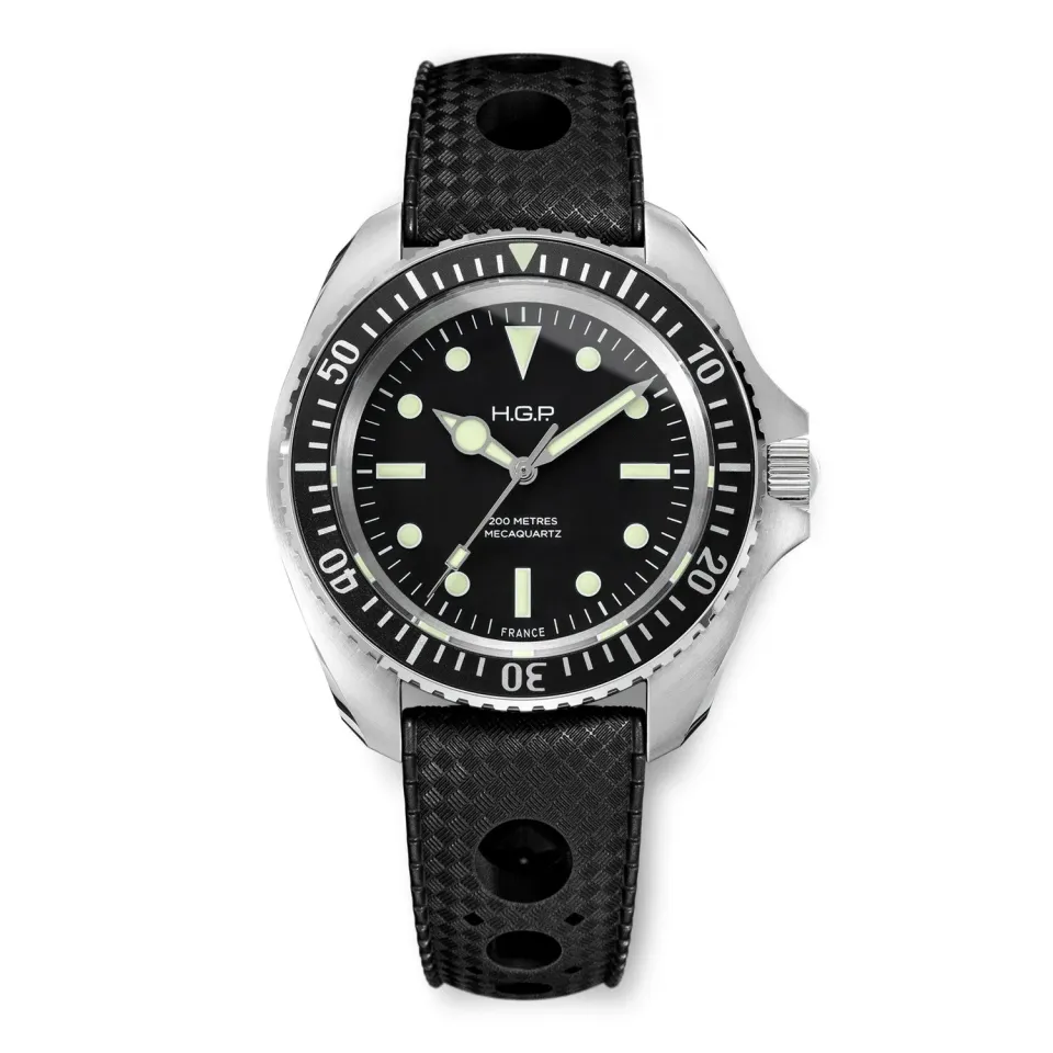 H.G.P. Diver 200M Mecaquartz orologio subacqueo cinturino nero 200m