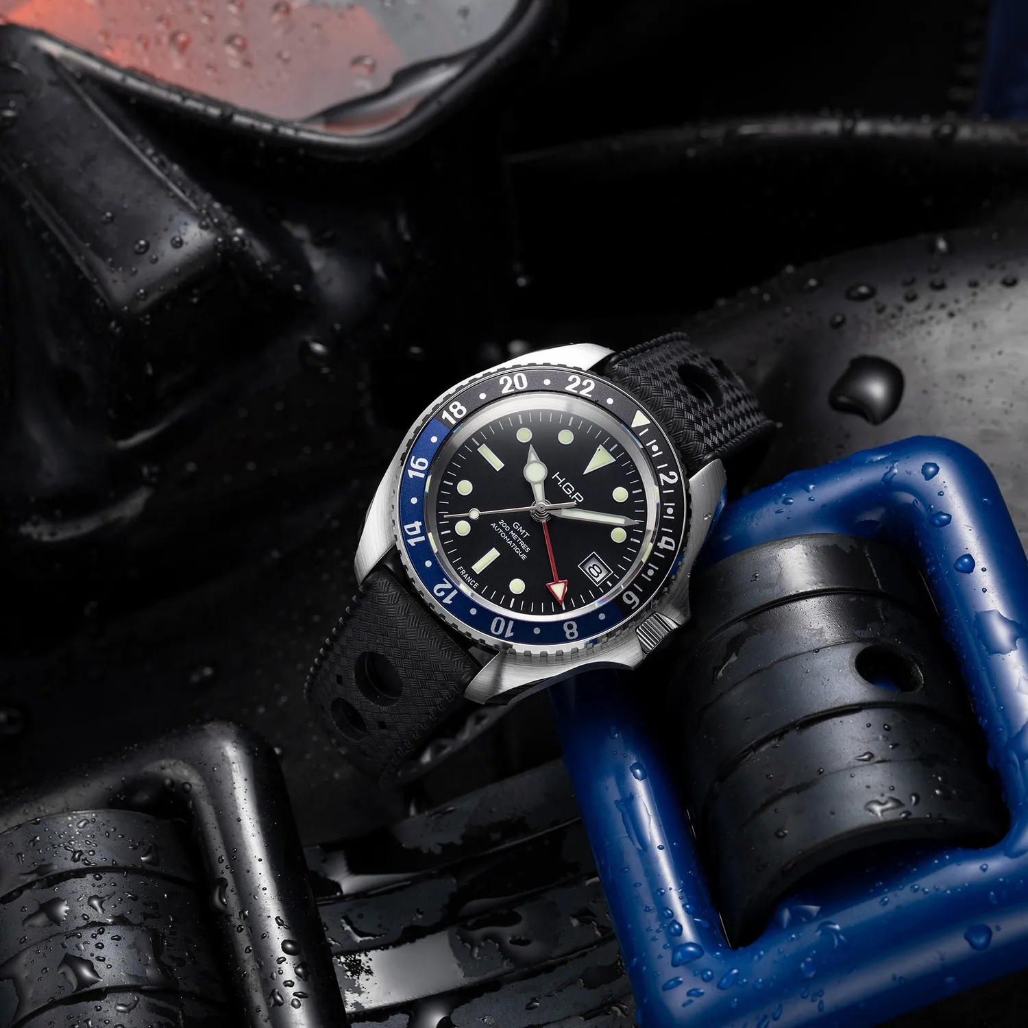 H.G.P. Diver 200M GMT Automatic orologio Batman gomma nera