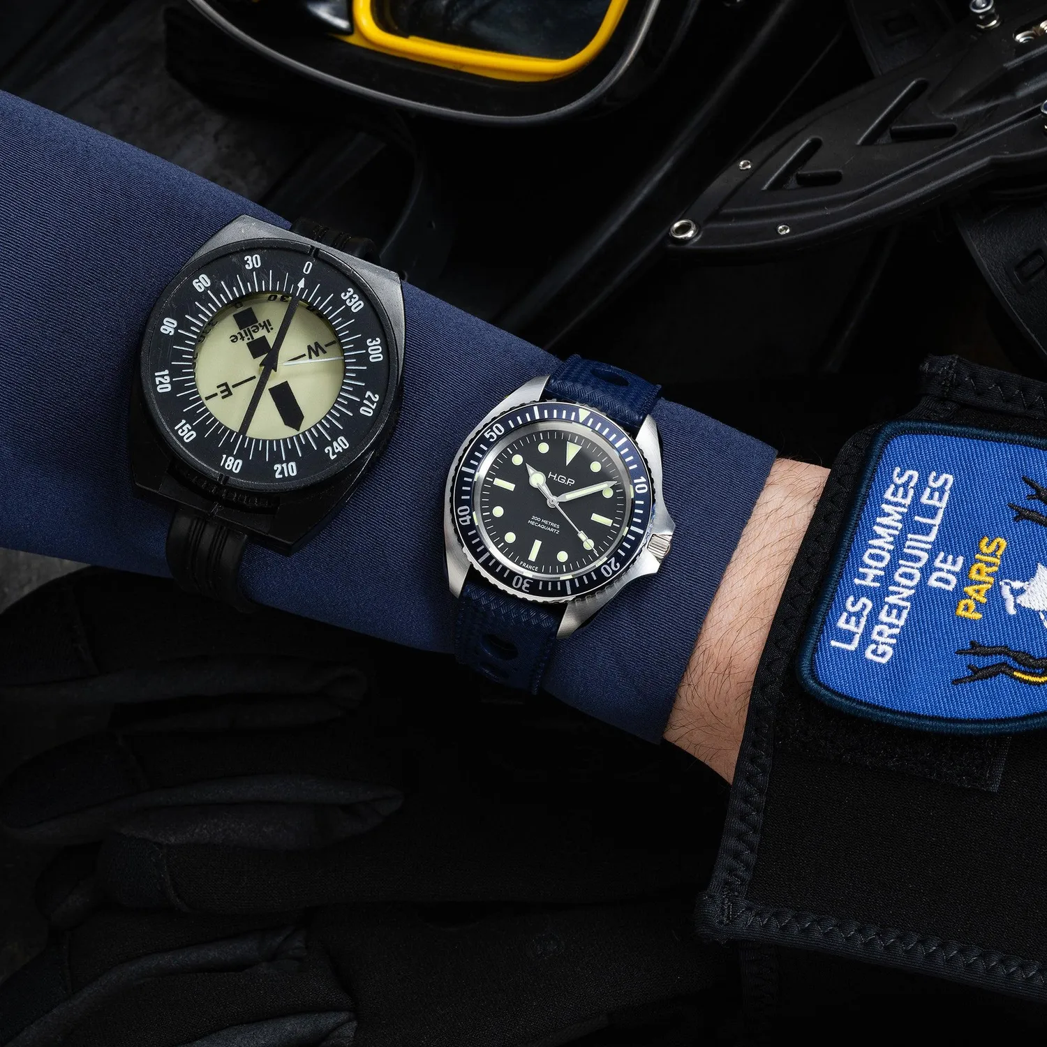 H.G.P. Diver 200M Mecaquartz orologio subacqueo lunetta blu 200m