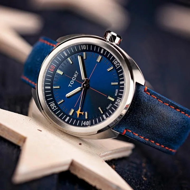 Tockr SkyTrain 47C2SS.02.LS orologio blu pelle 42mm