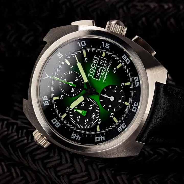 Tockr Chronograph Hulk orologio verde pelle 45mm