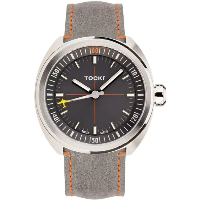 Tockr SkyTrain 47C2SS orologio automatico grigio 42mm pelle
