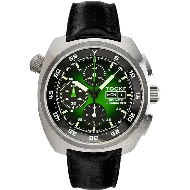 Tockr Chronograph Hulk orologio verde pelle 45mm
