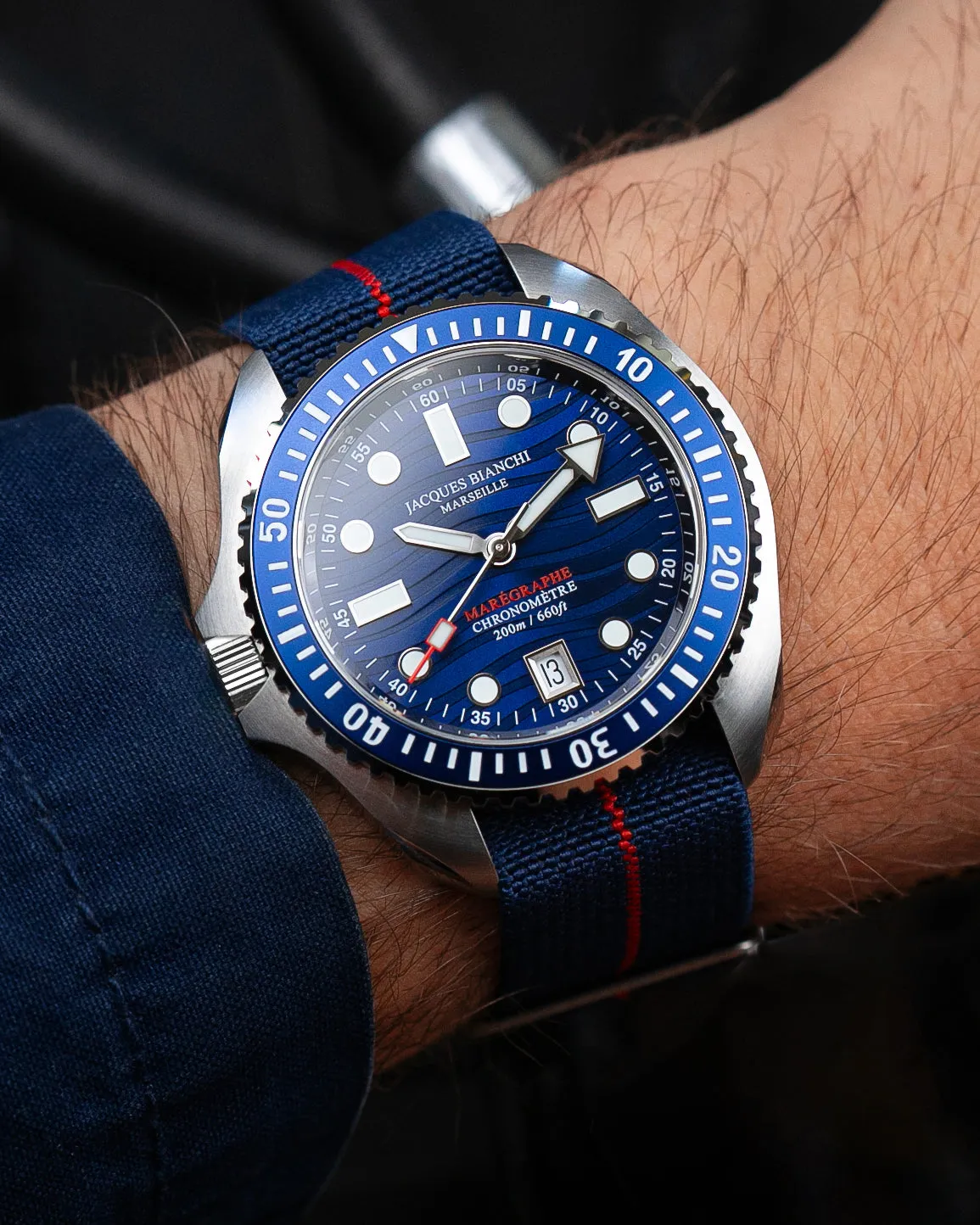 Jacques Bianchi JB200 Marégraphe II orologio smalto blu