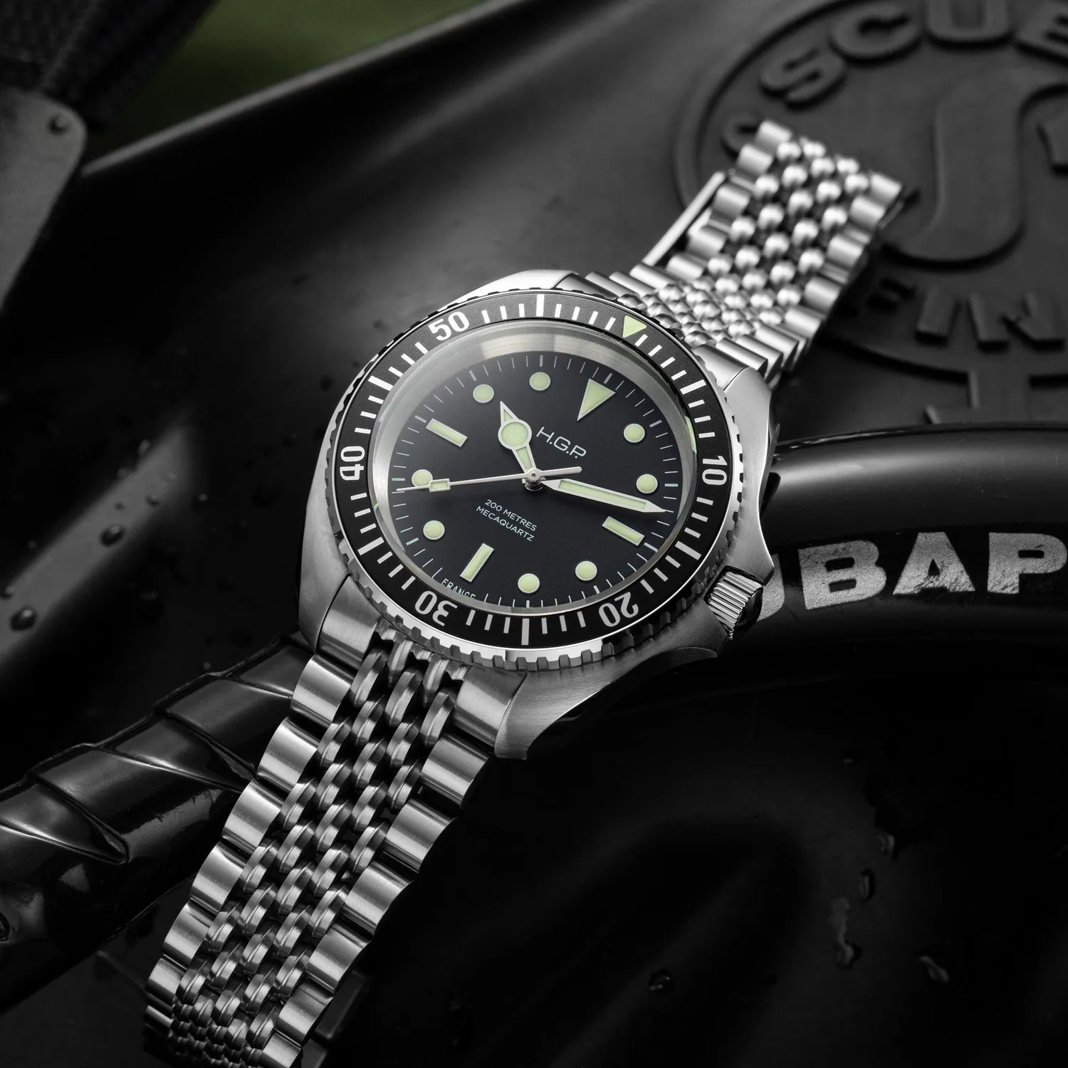 H.G.P. Diver 200M Mecaquartz orologio subacqueo cinturino nero 200m