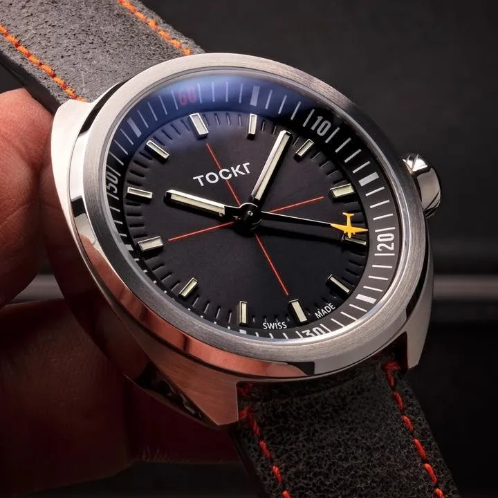 Tockr SkyTrain 47C2SS orologio automatico nero 42mm pelle
