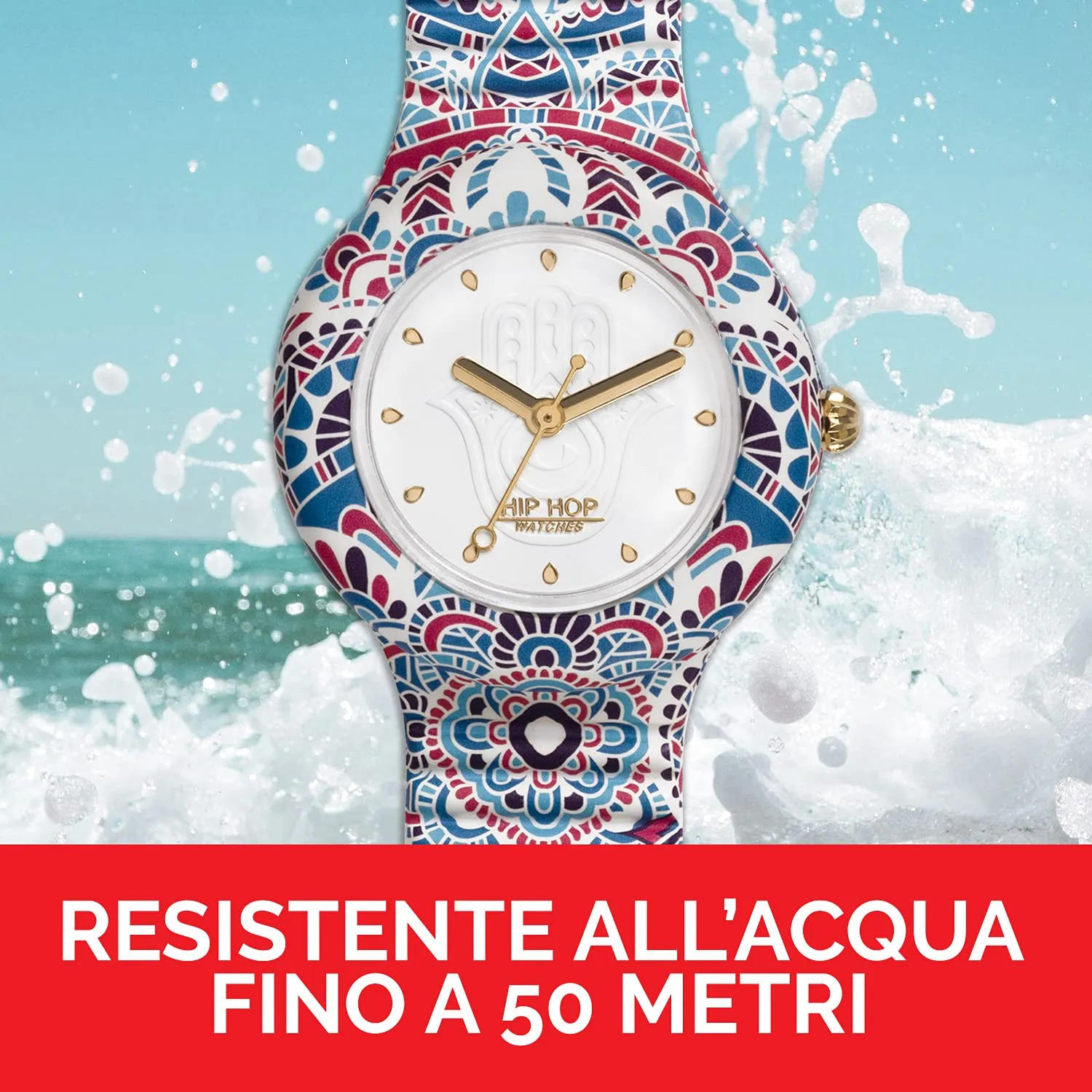 Hip Hop Mandala HWU1040 orologio donna blu-rosso silicone