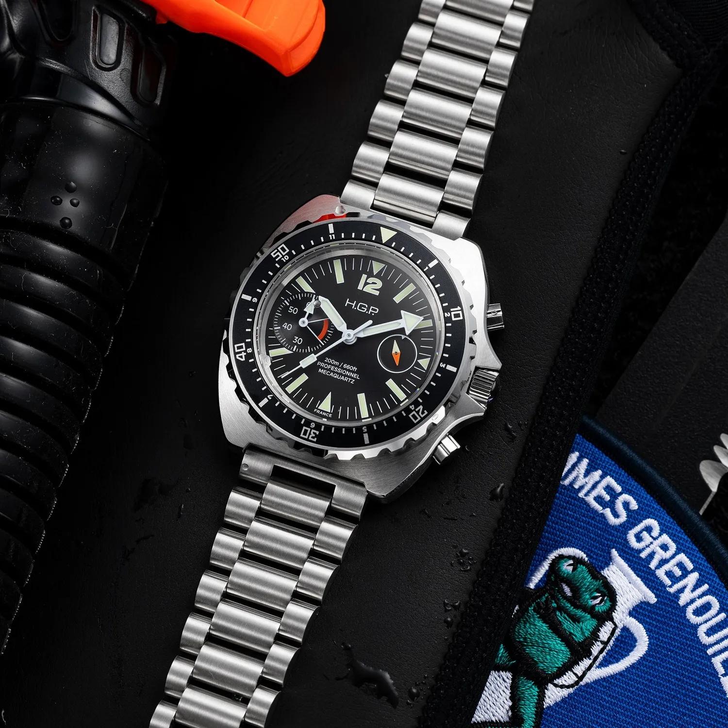 H.G.P. Diver 200M Black Big-Eye orologio cronografo nero