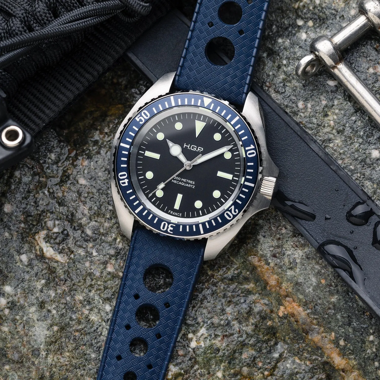 H.G.P. Diver 200M Mecaquartz orologio subacqueo lunetta blu 200m