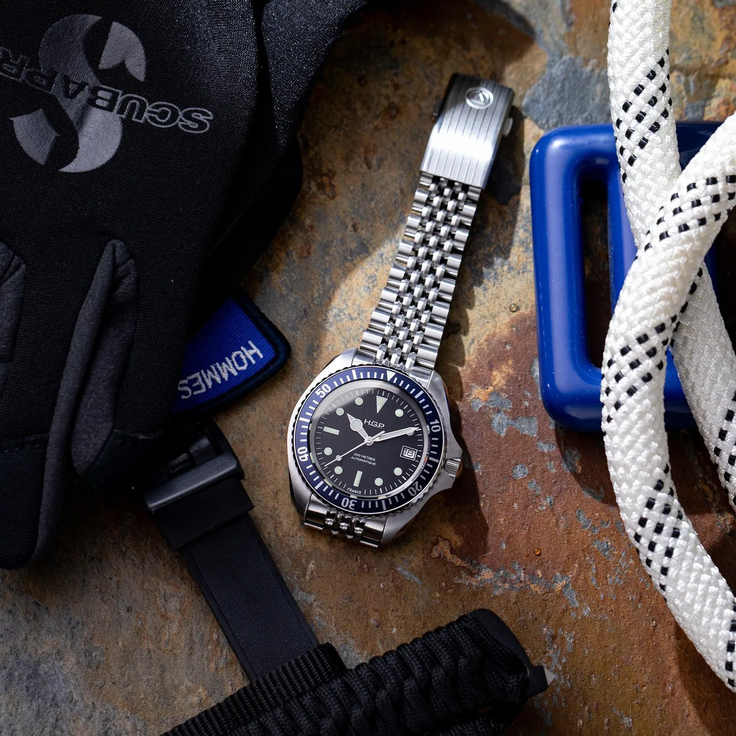 H.G.P. Diver 200M Automatic blu orologio subacqueo gomma blu