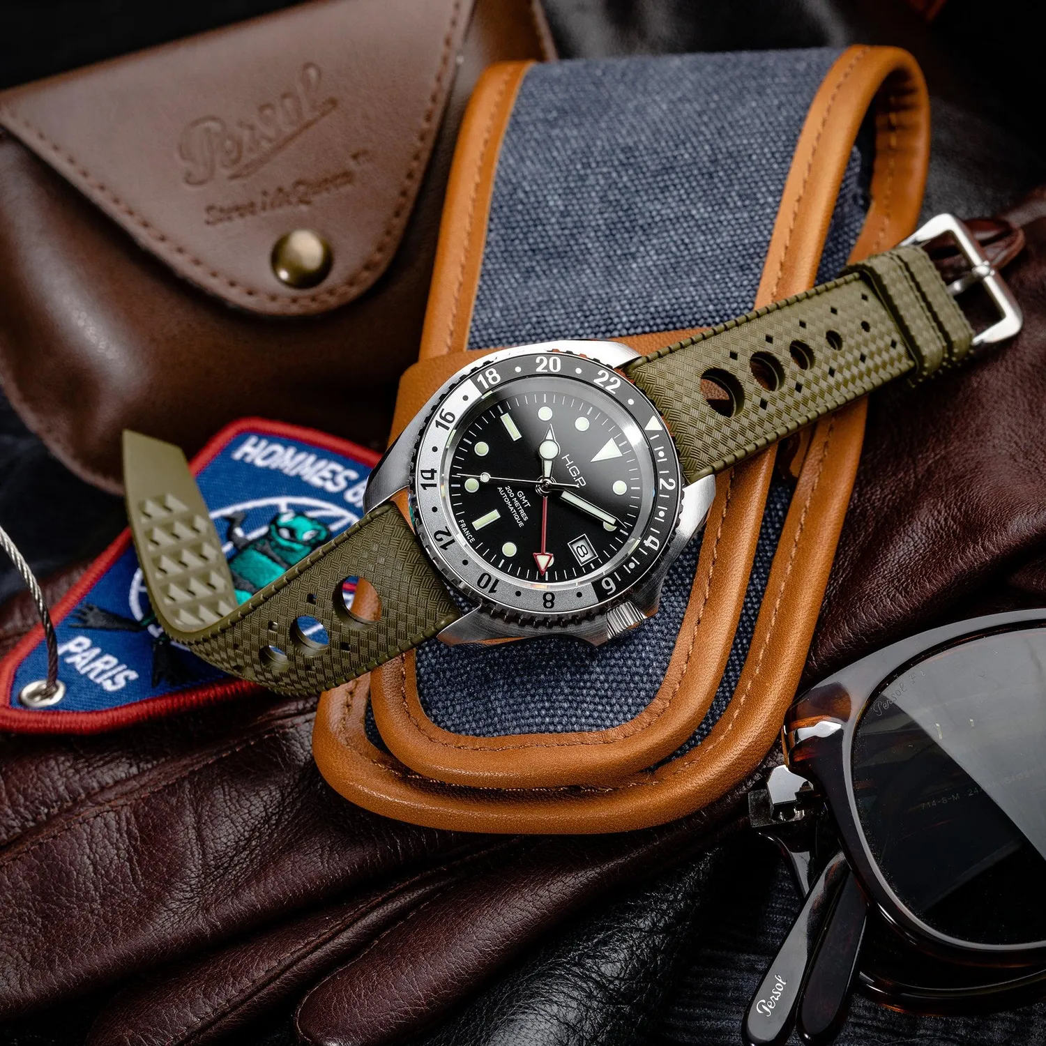H.G.P. Diver 200M GMT Automatic orologio nero-verde gomma